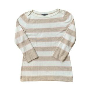 Tommy Hilfiger Striped Nautical Shoulder Button Sweater Pink Tan Cream Small